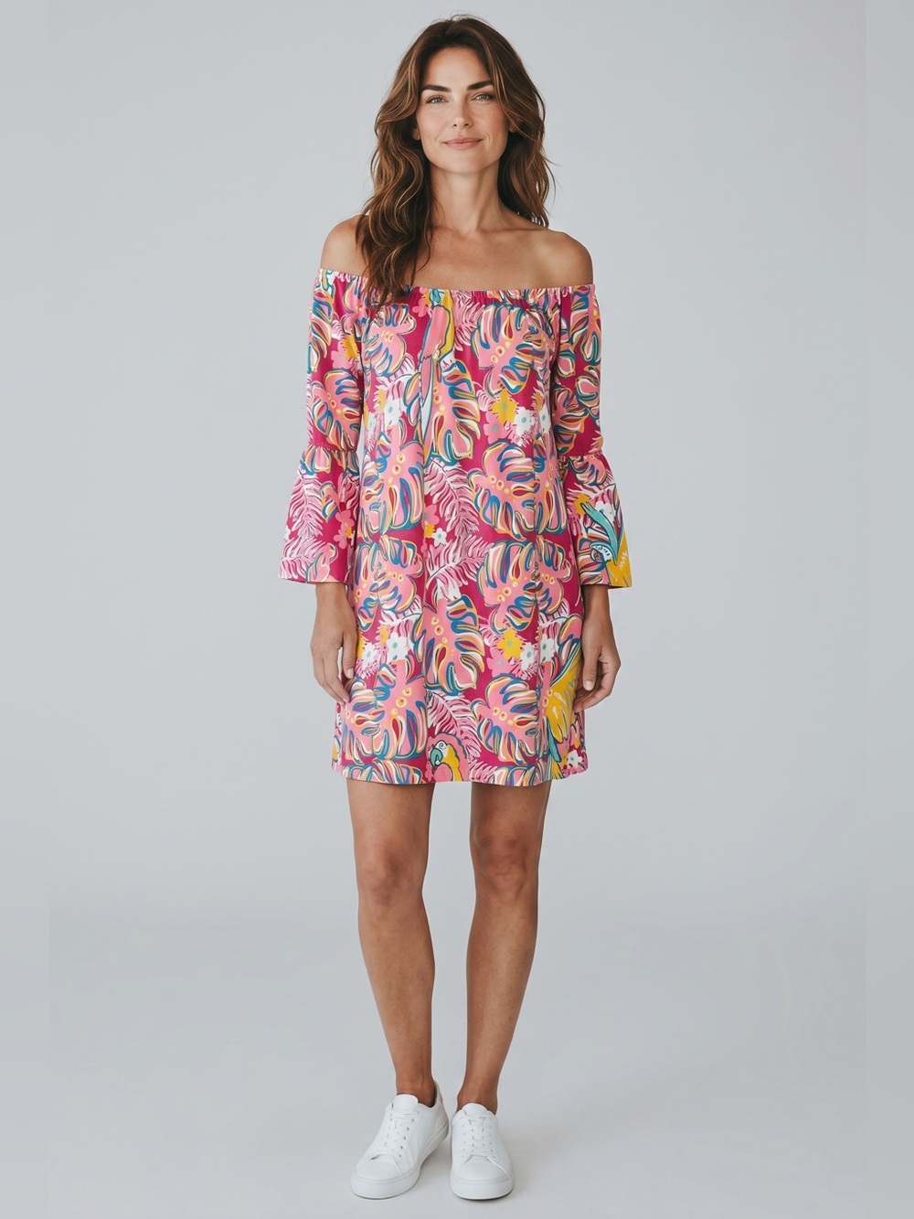 Simply Southern Off Shoulder Mini Dress // Pink Multi // Medium - Picture 1 of 6